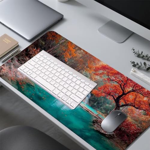 Wasserfall Mauspad 1000x500x3mm, Mousepad Gaming Mauspad Herbst Mousepad XXL, Mouse Pad mit Vernähten Kanten und rutschfeste Gummibasis, Schreibtisch Zubehör, für Gaming Tastatur und Maus, f-350 Bild 4