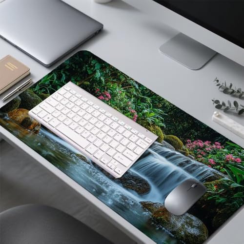 Wasserfall Mauspad 900x500x3mm, Mousepad Gaming Mauspad Landschaft Mousepad XXL, Mouse Pad mit Vernähten Kanten und rutschfeste Gummibasis, Schreibtisch Zubehör, für Gaming Tastatur und Maus, f-338 Bild 4