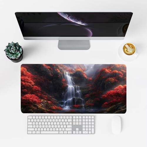 Wasserfall Mauspad 1000x500x3mm, Mousepad Gaming Mauspad Pflanze Mousepad XXL, Mouse Pad mit Vernähten Kanten und rutschfeste Gummibasis, Schreibtisch Zubehör, für Gaming Tastatur und Maus, f-346 Bild 2