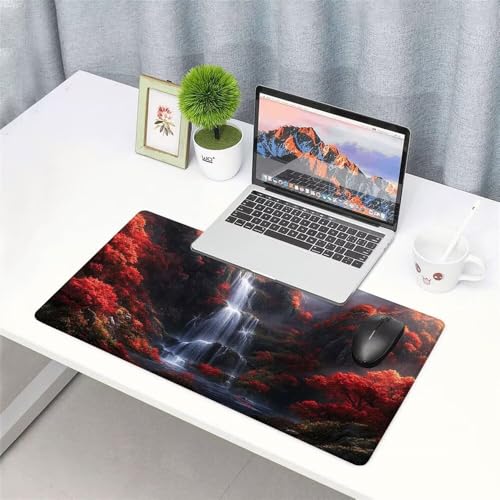 Wasserfall Mauspad 1000x500x3mm, Mousepad Gaming Mauspad Pflanze Mousepad XXL, Mouse Pad mit Vernähten Kanten und rutschfeste Gummibasis, Schreibtisch Zubehör, für Gaming Tastatur und Maus, f-346 Bild 3