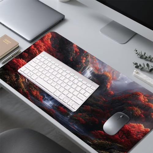 Wasserfall Mauspad 1000x500x3mm, Mousepad Gaming Mauspad Pflanze Mousepad XXL, Mouse Pad mit Vernähten Kanten und rutschfeste Gummibasis, Schreibtisch Zubehör, für Gaming Tastatur und Maus, f-346 Bild 4