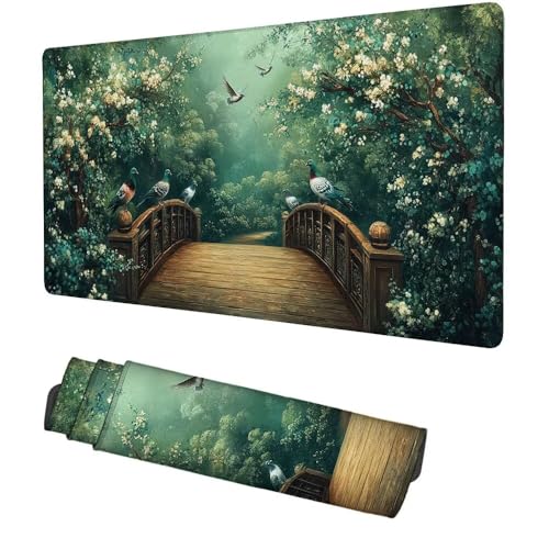 Brücke Mauspad 1000x500x3mm, Mousepad Gaming Mauspad Grün Mousepad XXL, Mouse Pad mit Vernähten Kanten und rutschfeste Gummibasis, Schreibtisch Zubehör, Maus Pad für Gaming Tastatur und Maus, f-352 Bild 1