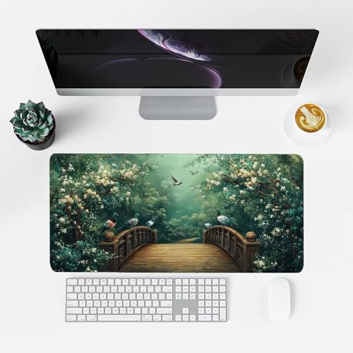 Brücke Mauspad 1000x500x3mm, Mousepad Gaming Mauspad Grün Mousepad XXL, Mouse Pad mit Vernähten Kanten und rutschfeste Gummibasis, Schreibtisch Zubehör, Maus Pad für Gaming Tastatur und Maus, f-352 Bild 2