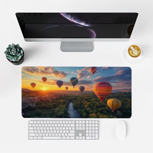 Heißluftballon Mauspad 900x500x3mm, Mousepad Gaming Mauspad Landschaft Mousepad XXL, Mouse Pad mit Vernähten Kanten und Gummibasis, Schreibtisch Zubehör, für Gaming Tastatur und Maus, f-360 Bild 2