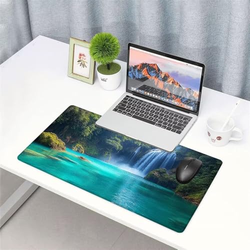 Wasserfall Mauspad 900x500x3mm, Mousepad Gaming Mauspad Grün Mousepad XXL, Mouse Pad mit Vernähten Kanten und Rutschfeste Gummibasis, Schreibtisch Zubehör, Maus Pad für Gaming Tastatur und Maus, f-342 Bild 3