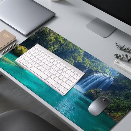 Wasserfall Mauspad 900x500x3mm, Mousepad Gaming Mauspad Grün Mousepad XXL, Mouse Pad mit Vernähten Kanten und Rutschfeste Gummibasis, Schreibtisch Zubehör, Maus Pad für Gaming Tastatur und Maus, f-342 Bild 4