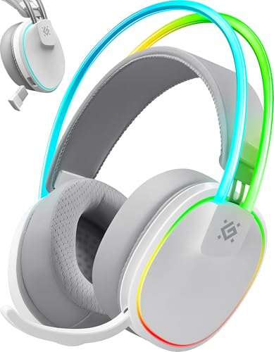 Defender® Tsunami Wireless Gaming Headset 40h Akkulaufzeit, 2.4GHz+BT(≤30ms), 7.1 SurroundSound,Kopfhörer Mit Mikrofon mit Noise-Cancelling, Kompatibel für PS5/PS4/Switch, PC Headset, Weiß Bild 1