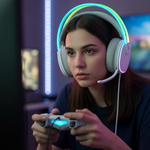 Defender® Tsunami Wireless Gaming Headset 40h Akkulaufzeit, 2.4GHz+BT(≤30ms), 7.1 SurroundSound,Kopfhörer Mit Mikrofon mit Noise-Cancelling, Kompatibel für PS5/PS4/Switch, PC Headset, Weiß Bild 2