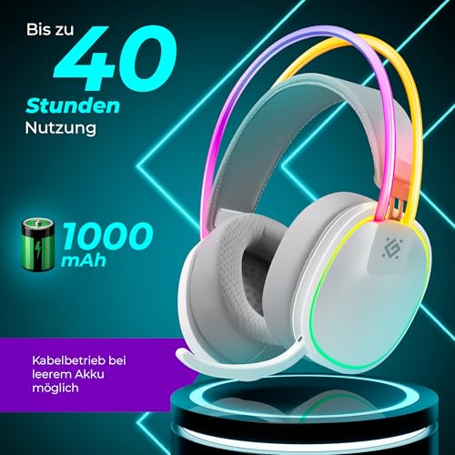 Defender® Tsunami Wireless Gaming Headset 40h Akkulaufzeit, 2.4GHz+BT(≤30ms), 7.1 SurroundSound,Kopfhörer Mit Mikrofon mit Noise-Cancelling, Kompatibel für PS5/PS4/Switch, PC Headset, Weiß Bild 6