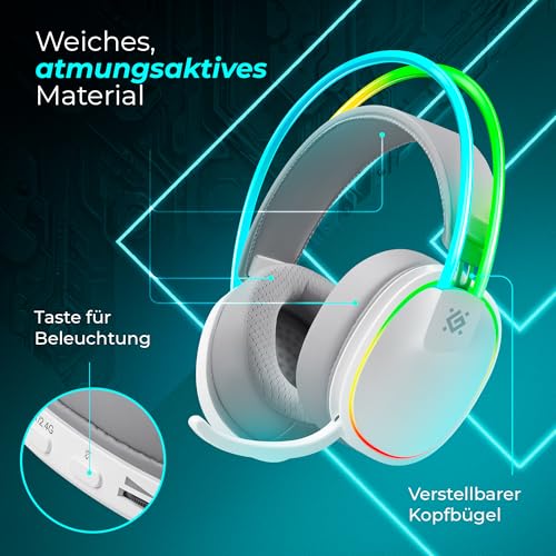 Defender® Tsunami Wireless Gaming Headset 40h Akkulaufzeit, 2.4GHz+BT(≤30ms), 7.1 SurroundSound,Kopfhörer Mit Mikrofon mit Noise-Cancelling, Kompatibel für PS5/PS4/Switch, PC Headset, Weiß Bild 7