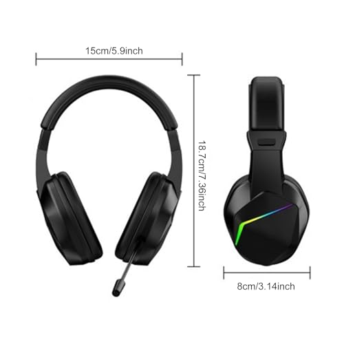 Vikye Kabellose Gaming-Headsets, Bluetooth-Over-Ear-Kopfhörer mit 40-mm-Treibern, Omnidirektionalem Mikrofon, LED-Leuchten, Geringer Latenz für Mobiles PC-Gaming (Schwarz + kabellose BT-Version) Bild 6