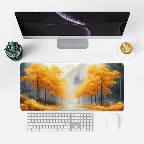 Baum Mauspad 1000x500x3mm, Mousepad Gaming Mauspad Orange Mousepad XXL, Mouse Pad mit Vernähten Kanten und rutschfeste Gummibasis, Schreibtisch Zubehör, Maus Pad für Gaming Tastatur und Maus, f-382 Bild 2