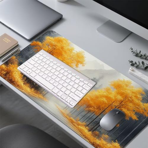Baum Mauspad 1000x500x3mm, Mousepad Gaming Mauspad Orange Mousepad XXL, Mouse Pad mit Vernähten Kanten und rutschfeste Gummibasis, Schreibtisch Zubehör, Maus Pad für Gaming Tastatur und Maus, f-382 Bild 4