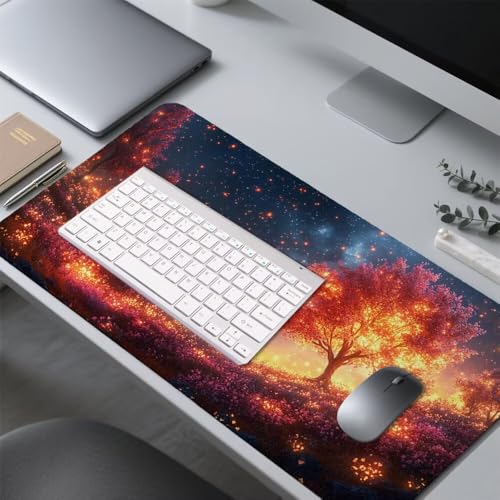 Baum Mauspad 900x500x3mm, Mousepad Gaming Mauspad Fantasie Mousepad XXL, Mouse Pad mit Vernähten Kanten und rutschfeste Gummibasis, Schreibtisch Zubehör, Maus Pad für Gaming Tastatur und Maus, f-390 Bild 4