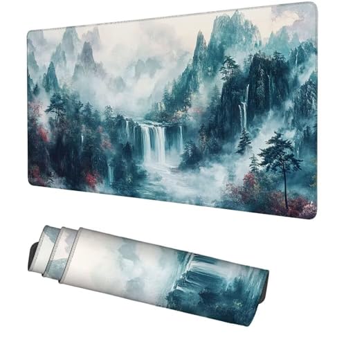 Berg Mauspad 900x500x3mm, Mousepad Gaming Mauspad Landschaft Mousepad XXL, Mouse Pad mit Vernähten Kanten und Rutschfeste Gummibasis, Schreibtisch Zubehör, Maus Pad für Gaming Tastatur und Maus, f-374 Bild 1