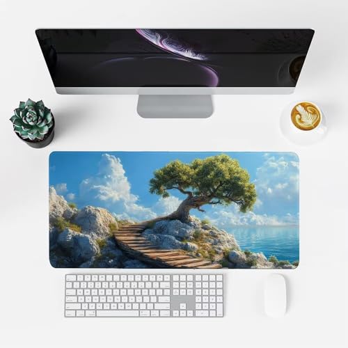 Baum Mauspad 1000x500x3mm, Mousepad Gaming Mauspad blau Mousepad XXL, Mouse Pad mit Vernähten Kanten und rutschfeste Gummibasis, Schreibtisch Zubehör, Maus Pad für Gaming Tastatur und Maus, f-388 Bild 2