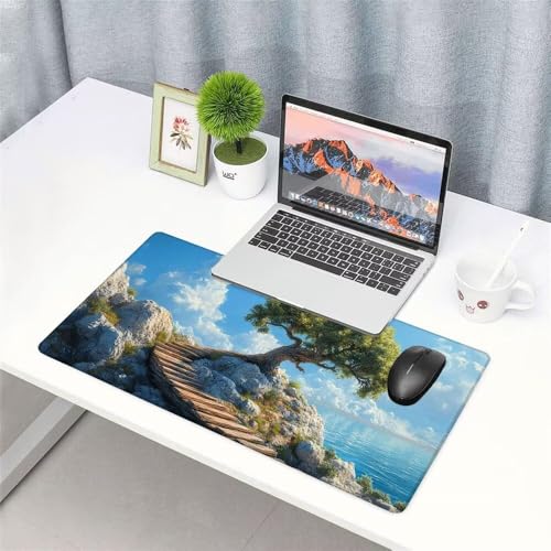 Baum Mauspad 1000x500x3mm, Mousepad Gaming Mauspad blau Mousepad XXL, Mouse Pad mit Vernähten Kanten und rutschfeste Gummibasis, Schreibtisch Zubehör, Maus Pad für Gaming Tastatur und Maus, f-388 Bild 3