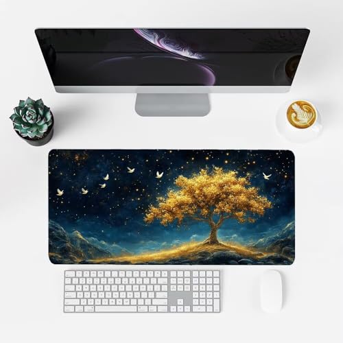 Baum Mauspad 900x500x3mm, Mousepad Gaming Mauspad Sternenhimmel Mousepad XXL, Mouse Pad mit Vernähten Kanten und rutschfeste Gummibasis, Schreibtisch Zubehör, für Gaming Tastatur und Maus, f-392 Bild 2