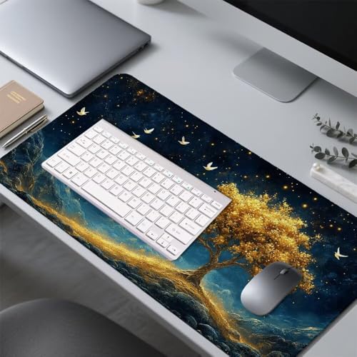 Baum Mauspad 900x500x3mm, Mousepad Gaming Mauspad Sternenhimmel Mousepad XXL, Mouse Pad mit Vernähten Kanten und rutschfeste Gummibasis, Schreibtisch Zubehör, für Gaming Tastatur und Maus, f-392 Bild 4