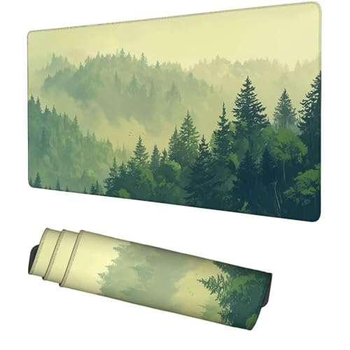 Wald Mauspad 900x500x3mm, Mousepad Gaming Mauspad Nebel Mousepad XXL, Mouse Pad mit Vernähten Kanten und rutschfeste Gummibasis, Schreibtisch Zubehör, Maus Pad für Gaming Tastatur und Maus, f-366 Bild 1