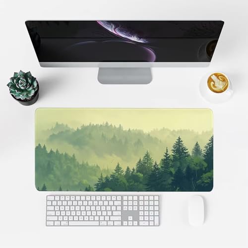Wald Mauspad 900x500x3mm, Mousepad Gaming Mauspad Nebel Mousepad XXL, Mouse Pad mit Vernähten Kanten und rutschfeste Gummibasis, Schreibtisch Zubehör, Maus Pad für Gaming Tastatur und Maus, f-366 Bild 2