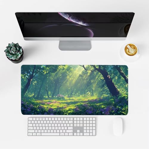 Wald Mauspad 1000x500x3mm, Mousepad Gaming Mauspad Grün Mousepad XXL, Mouse Pad mit Vernähten Kanten und rutschfeste Gummibasis, Schreibtisch Zubehör, Maus Pad für Gaming Tastatur und Maus, f-364 Bild 2