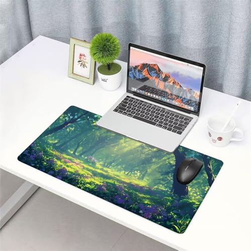 Wald Mauspad 1000x500x3mm, Mousepad Gaming Mauspad Grün Mousepad XXL, Mouse Pad mit Vernähten Kanten und rutschfeste Gummibasis, Schreibtisch Zubehör, Maus Pad für Gaming Tastatur und Maus, f-364 Bild 3