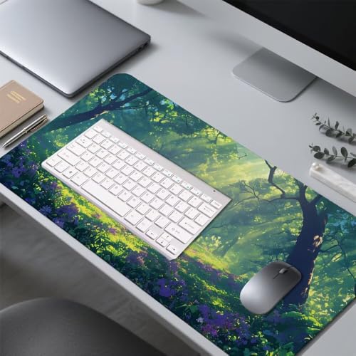 Wald Mauspad 1000x500x3mm, Mousepad Gaming Mauspad Grün Mousepad XXL, Mouse Pad mit Vernähten Kanten und rutschfeste Gummibasis, Schreibtisch Zubehör, Maus Pad für Gaming Tastatur und Maus, f-364 Bild 4