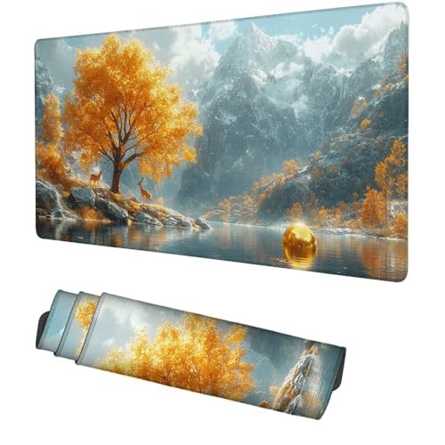 Baum Mauspad 900x500x3mm, Mousepad Gaming Mauspad Landschaft Mousepad XXL, Mouse Pad mit Vernähten Kanten und Rutschfeste Gummibasis, Schreibtisch Zubehör, Maus Pad für Gaming Tastatur und Maus, f-386 Bild 1