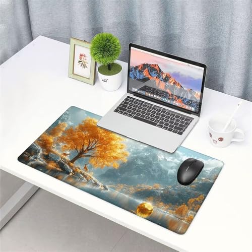 Baum Mauspad 900x500x3mm, Mousepad Gaming Mauspad Landschaft Mousepad XXL, Mouse Pad mit Vernähten Kanten und Rutschfeste Gummibasis, Schreibtisch Zubehör, Maus Pad für Gaming Tastatur und Maus, f-386 Bild 3