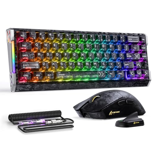 ATTACK SHARK R68 HE – kabelgebundene Gaming-Tastatur aus Carbonfaser mit Magnetanschluss, X11 Ultra 42K DPI PAW3950 MAX TRI-Mode, 8K-Funkmaus, RGB-Beleuchtung, Spiralkabel – für Arbeit und Gaming Bild 1