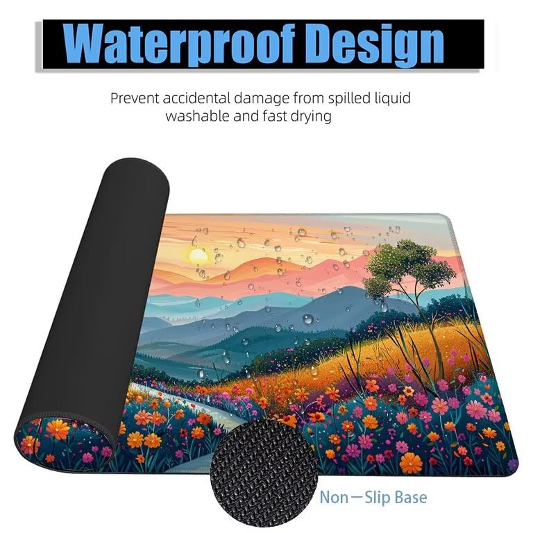 Schreibtischunterlage Gebirge Mauspad XXL 150x80cm Mousepad Landschaft Gaming Mauspad mit Nicht rutschender Unterlage, Vernähte Kanten WassXerdicht Anti-Rutsch Maus Pad für PC, MacBook, Laptop F0-911 Bild 4
