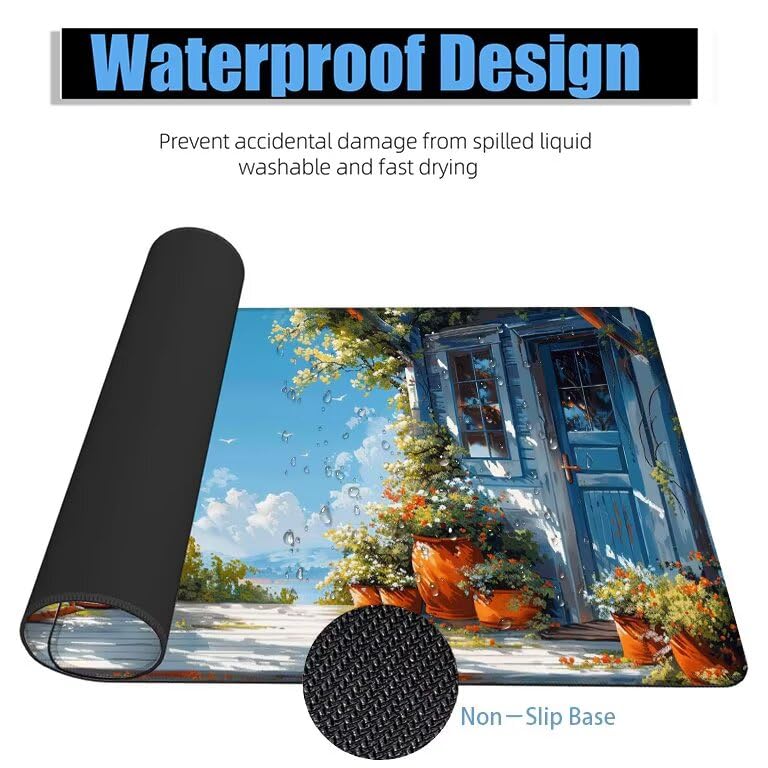 Schreibtischunterlage Blau Mauspad XXL 150x80cm Mousepad Tür Gaming Mauspad mit Nicht rutschender Unterlage, Vernähte Kanten WassXerdicht Anti-Rutsch Maus Pad für PC, MacBook, Laptop, Office F0-896 Bild 4