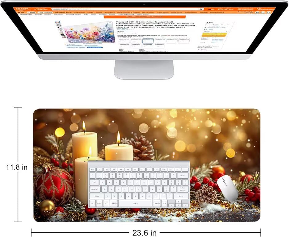 Schreibtischunterlage Weiß Mauspad XXL 150x80cm Mousepad Kerze Gaming Mauspad mit Nicht rutschender Unterlage, Vernähte Kanten WassXerdicht Anti-Rutsch Maus Pad für Laptop, Office Geschenke F0-932 Bild 2