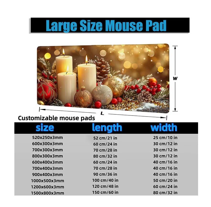 Schreibtischunterlage Weiß Mauspad XXL 150x80cm Mousepad Kerze Gaming Mauspad mit Nicht rutschender Unterlage, Vernähte Kanten WassXerdicht Anti-Rutsch Maus Pad für Laptop, Office Geschenke F0-932 Bild 6