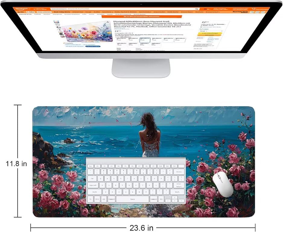 Schreibtischunterlage Mädchen Mauspad XXL 150x80cm Mousepad Blau Gaming Mauspad mit Nicht rutschender Unterlage, Vernähte Kanten WassXerdicht Anti-Rutsch Maus Pad für Laptop, Office Geschenke F0-923 Bild 2