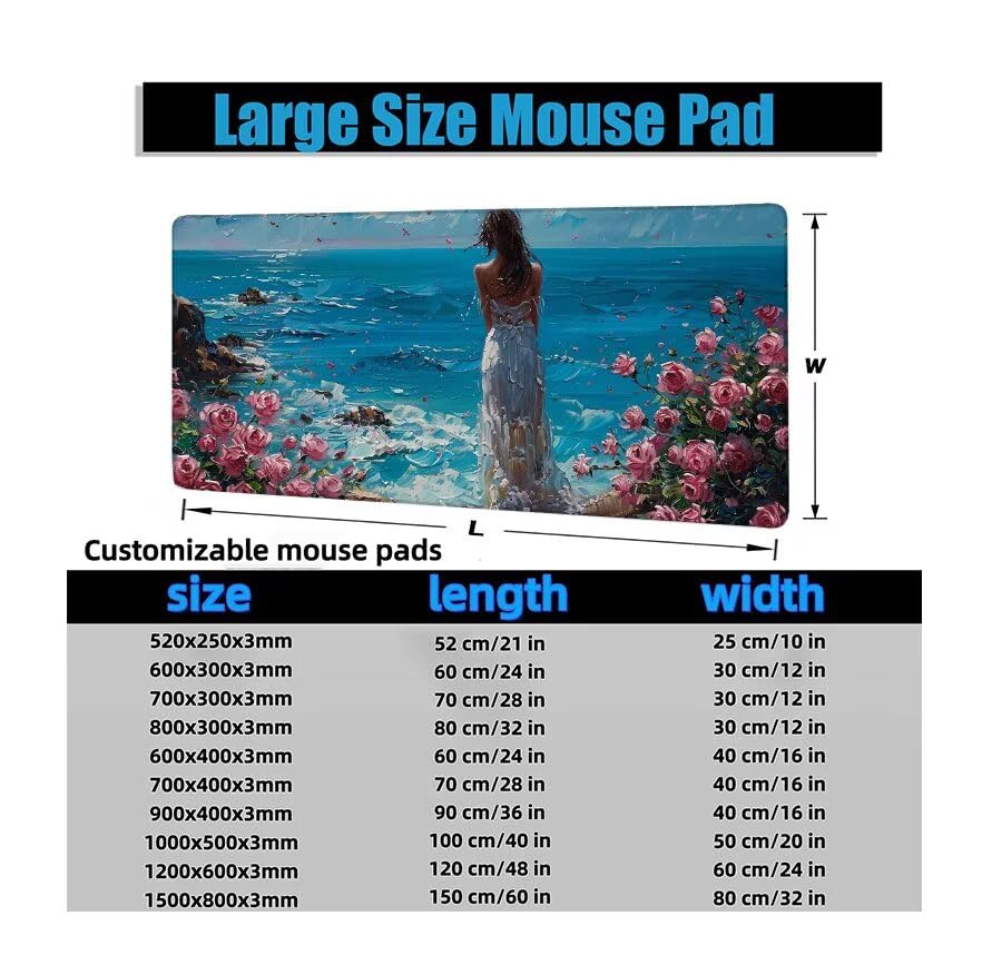 Schreibtischunterlage Mädchen Mauspad XXL 150x80cm Mousepad Blau Gaming Mauspad mit Nicht rutschender Unterlage, Vernähte Kanten WassXerdicht Anti-Rutsch Maus Pad für Laptop, Office Geschenke F0-923 Bild 6