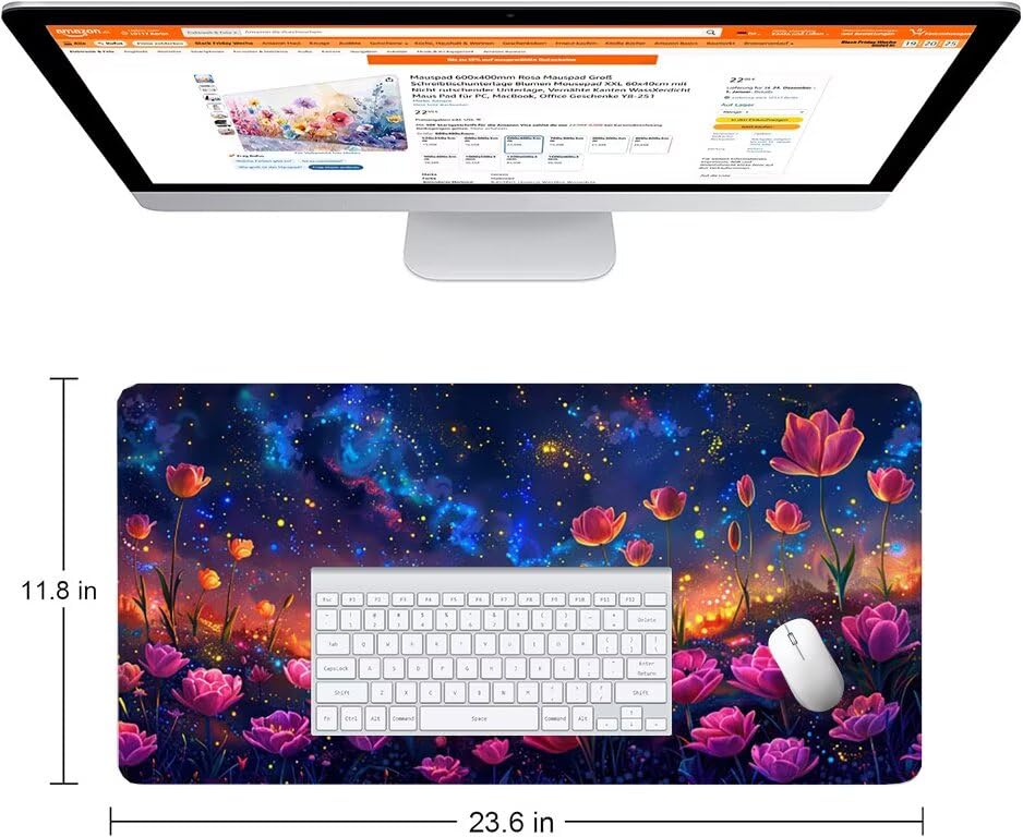 Schreibtischunterlage Lila Mauspad XXL 150x80cm Mousepad Blume Gaming Mauspad mit Nicht rutschender Unterlage, Vernähte Kanten WassXerdicht Anti-Rutsch Maus Pad für Laptop, Office Geschenke F0-938 Bild 2
