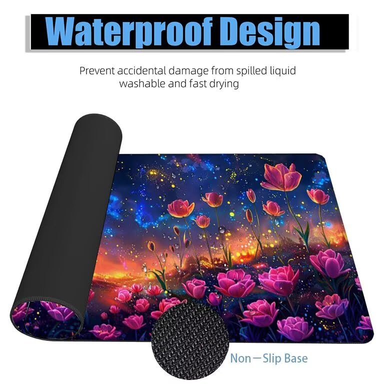 Schreibtischunterlage Lila Mauspad XXL 150x80cm Mousepad Blume Gaming Mauspad mit Nicht rutschender Unterlage, Vernähte Kanten WassXerdicht Anti-Rutsch Maus Pad für Laptop, Office Geschenke F0-938 Bild 4
