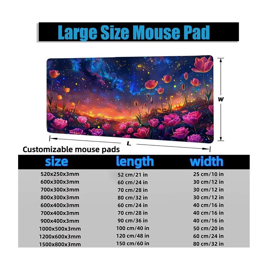 Schreibtischunterlage Lila Mauspad XXL 150x80cm Mousepad Blume Gaming Mauspad mit Nicht rutschender Unterlage, Vernähte Kanten WassXerdicht Anti-Rutsch Maus Pad für Laptop, Office Geschenke F0-938 Bild 6