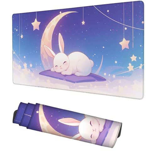 Hase Mauspad 1000x500x3mm, Mousepad Gaming Mauspad Mond Mousepad XXL, Mouse Pad mit Vernähten Kanten und rutschfeste Gummibasis, Schreibtisch Zubehör, Maus Pad für Gaming Tastatur und Maus, f-424 Bild 1