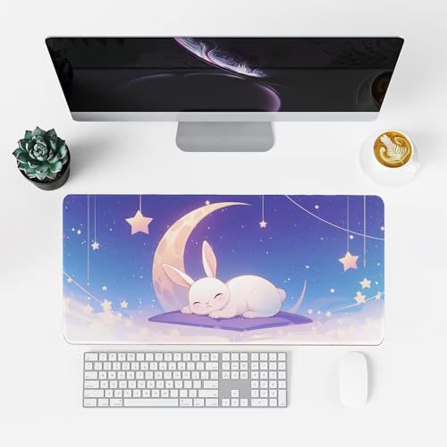 Hase Mauspad 1000x500x3mm, Mousepad Gaming Mauspad Mond Mousepad XXL, Mouse Pad mit Vernähten Kanten und rutschfeste Gummibasis, Schreibtisch Zubehör, Maus Pad für Gaming Tastatur und Maus, f-424 Bild 2