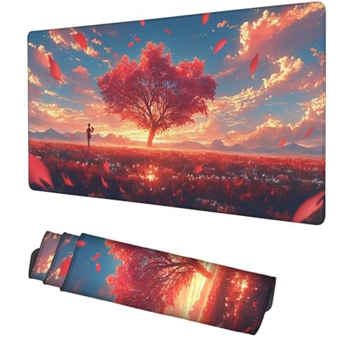 Baum Mauspad 1000x500x3mm, Mousepad Gaming Mauspad rot Mousepad XXL, Mouse Pad mit Vernähten Kanten und rutschfeste Gummibasis, Schreibtisch Zubehör, Maus Pad für Gaming Tastatur und Maus, f-398 Bild 1