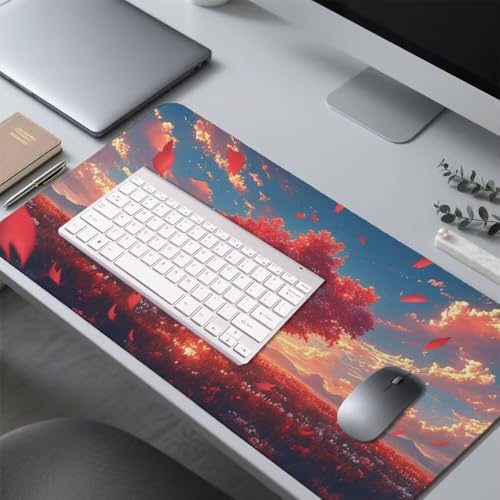 Baum Mauspad 1000x500x3mm, Mousepad Gaming Mauspad rot Mousepad XXL, Mouse Pad mit Vernähten Kanten und rutschfeste Gummibasis, Schreibtisch Zubehör, Maus Pad für Gaming Tastatur und Maus, f-398 Bild 4