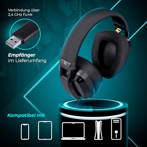 Defender® Orion Wireless Gaming Headset, bis 63h Akkulaufzeit, 2.4GHz+BT(≤30ms), 7.1 SurroundSound,Kopfhörer Mit Mikrofon mit Noise-Cancelling, Kompatibel für PS5/PS4/Switch, PC Headset, Schwarz Bild 2