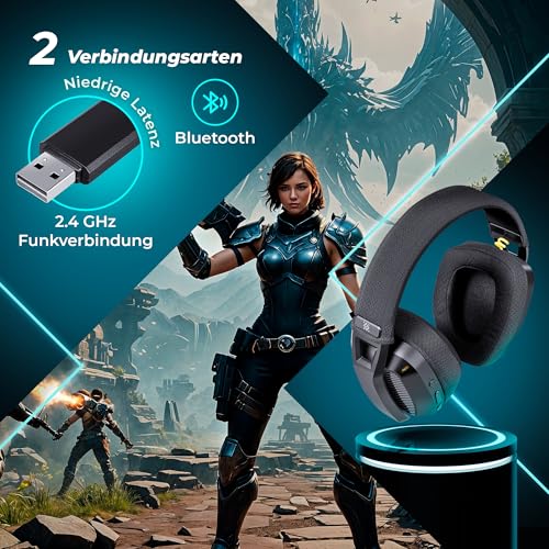 Defender® Orion Wireless Gaming Headset, bis 63h Akkulaufzeit, 2.4GHz+BT(≤30ms), 7.1 SurroundSound,Kopfhörer Mit Mikrofon mit Noise-Cancelling, Kompatibel für PS5/PS4/Switch, PC Headset, Schwarz Bild 3