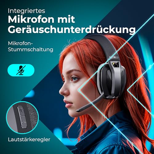Defender® Orion Wireless Gaming Headset, bis 63h Akkulaufzeit, 2.4GHz+BT(≤30ms), 7.1 SurroundSound,Kopfhörer Mit Mikrofon mit Noise-Cancelling, Kompatibel für PS5/PS4/Switch, PC Headset, Schwarz Bild 4