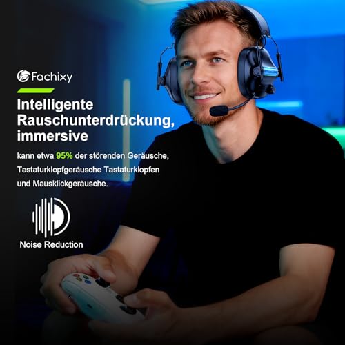 Fachixy Gaming Headset Wireless Für Xbox Series X|S|One, PC, PS5, PS4, Switch, 2.4GHz & Bluetooth 5.4 Headset Kabellos mit Mikrofon, Geringe Latenz Noise Cancelling, Faltbar, 50H Akkulaufzeit Bild 3