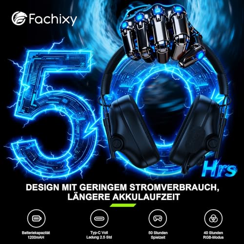 Fachixy Gaming Headset Wireless Für Xbox Series X|S|One, PC, PS5, PS4, Switch, 2.4GHz & Bluetooth 5.4 Headset Kabellos mit Mikrofon, Geringe Latenz Noise Cancelling, Faltbar, 50H Akkulaufzeit Bild 5