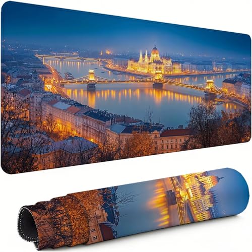 Gaming Mauspad XXL 1600x800x3mm Eisenbrücke Mousepad, Große Speed rutschfeste Schreibtischunterlage Landschaft Verbessert Präzision und Geschwindigkeit mit Stoßdämpfung für Tastatur und Maus xg-863 Bild 1